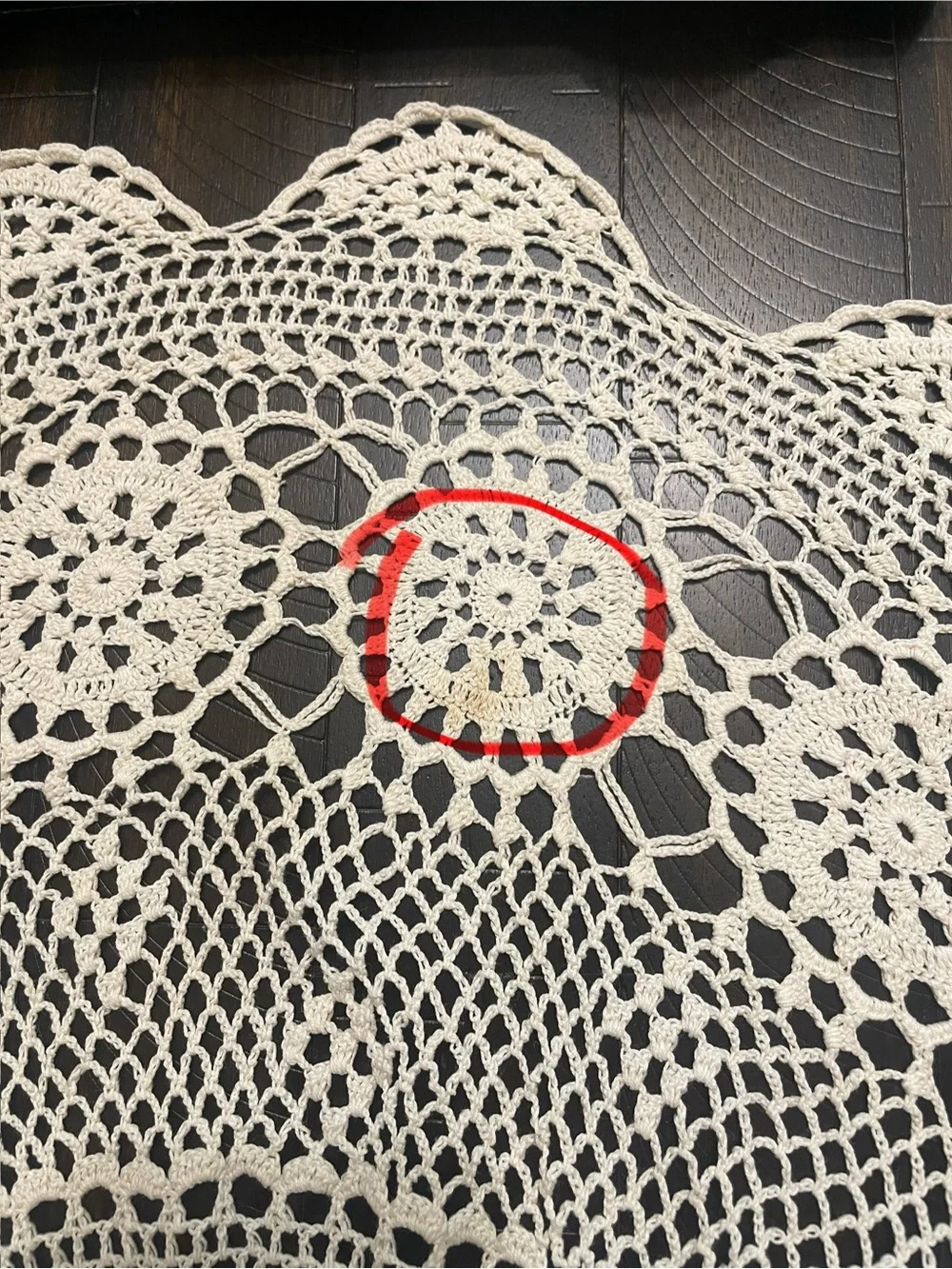 Vintage Hand Crocheted Round Doily  Topper Lace Mat  Ivory